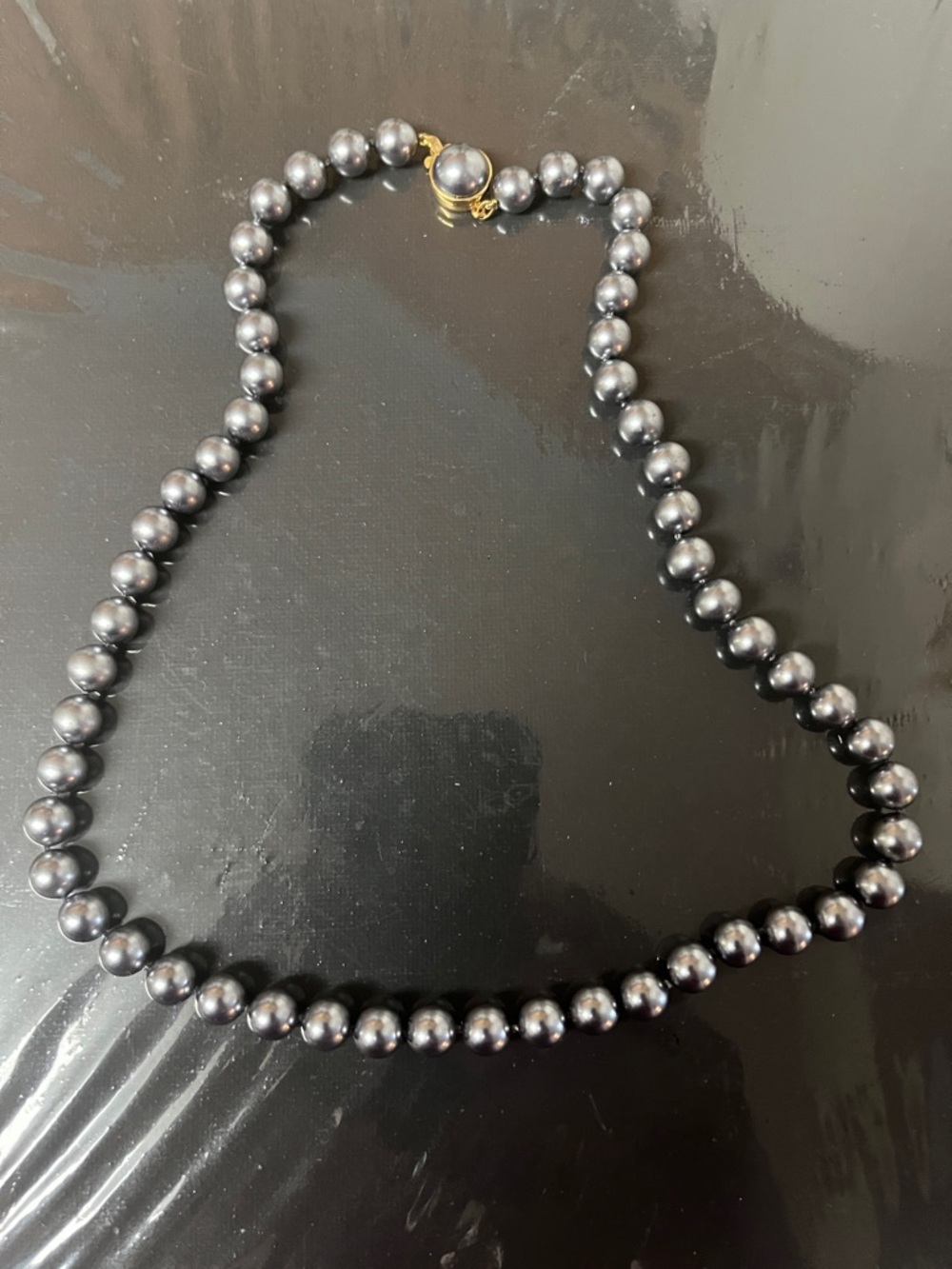 Classic Black Pearl Necklace with Gold Clasp stamped 925